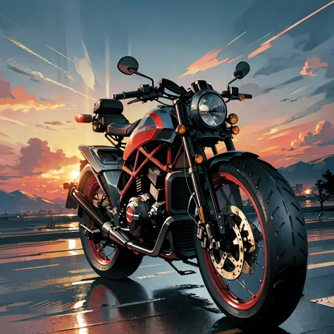 A futuristic, sunset, ultra-realistic motorcycle --auto --s2