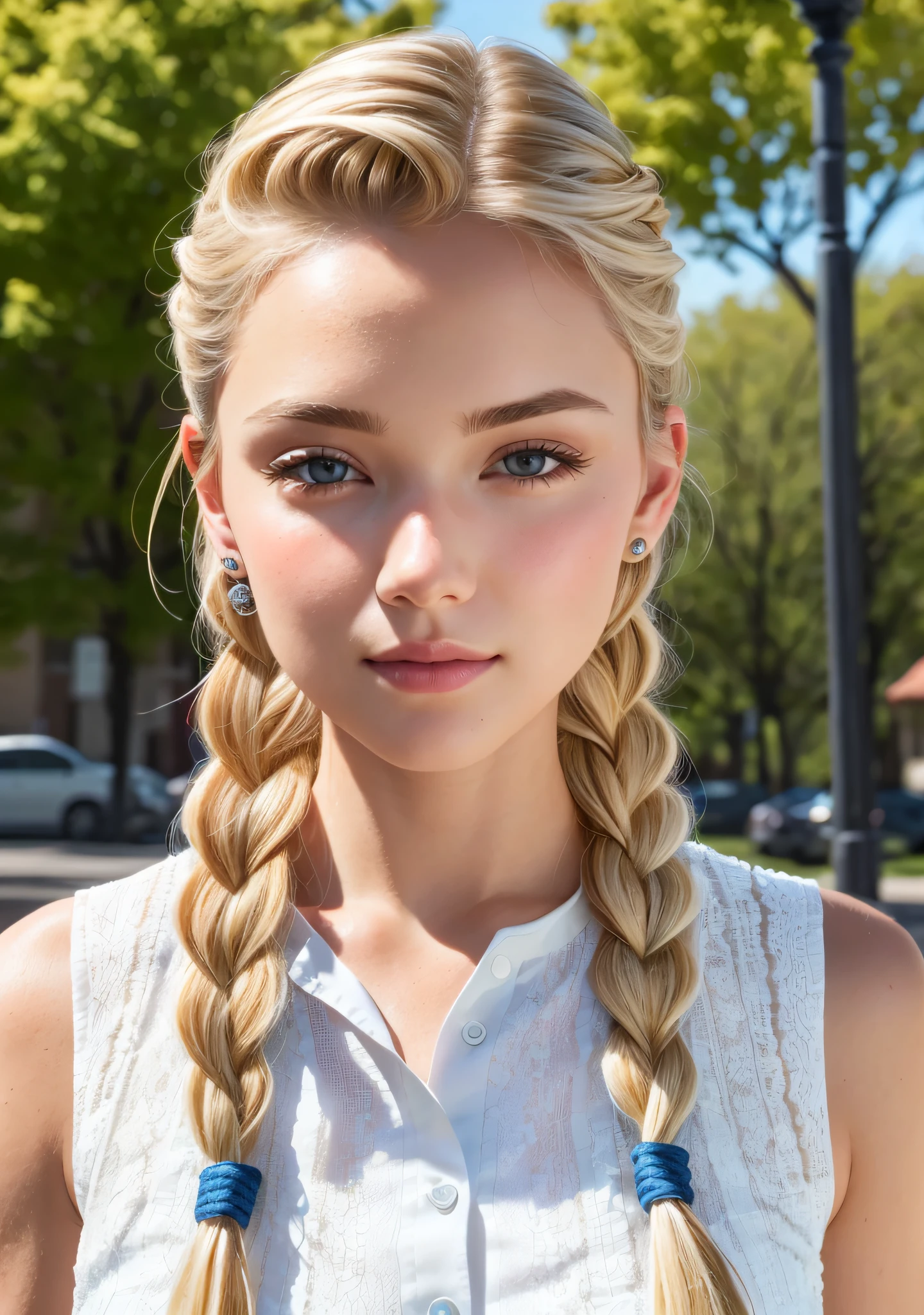 A close up of a woman with a braid in a white shirt - SeaArt AI