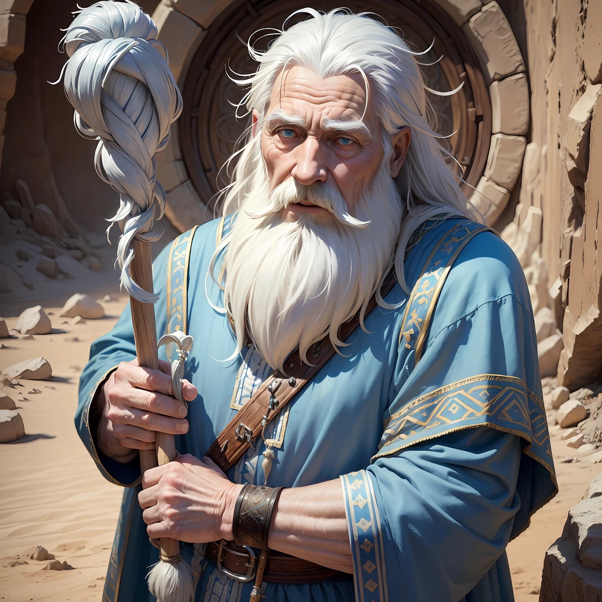 Arafed Man With White Hair And A Beard Holding A Staff - Seaart Ai