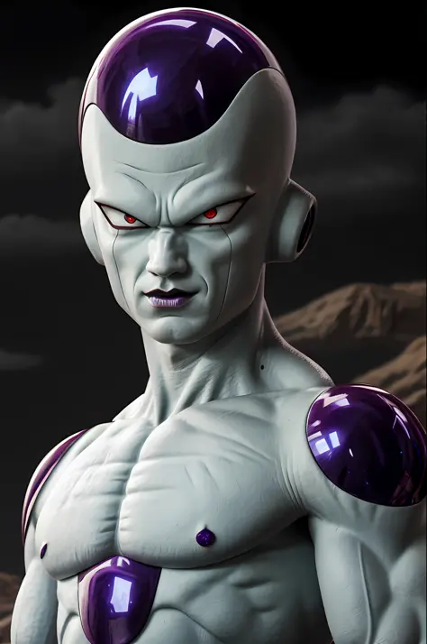masterpiece, best quality, 1boy, frieza, closeup, looking at viewer, male focus, red eyes, solo, serious, (sketch:0.4), simple background