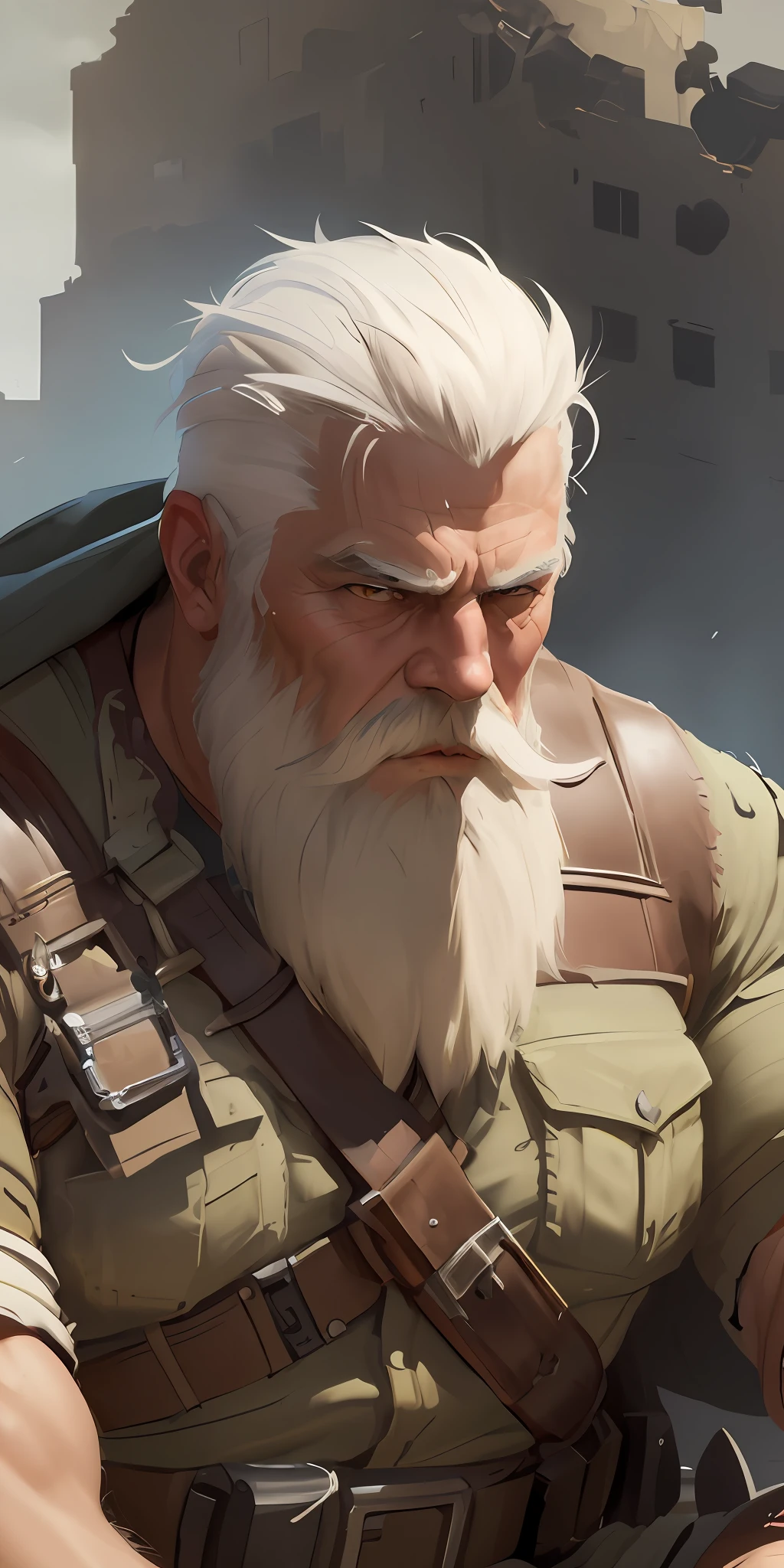 A close up of a man with a beard and a gun - SeaArt AI