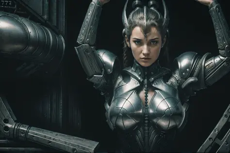 1 woman, Jordan Carver,  wearing Parrley_armor, big bulky futuristic armor
((masterpiece),(best quality),(ultra-detailed),
fanta...