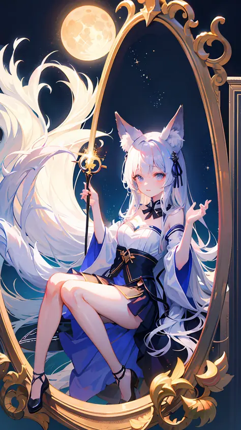 ((absurd, masterpiece)) supermoon, fox, ((((spirit)))), pious, mythical, beautiful girl