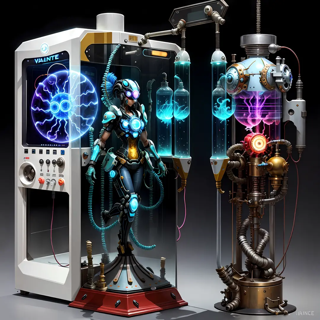 concept art ,  valvepunkai, arcade machine  retro-futuristic  glass valve-powered