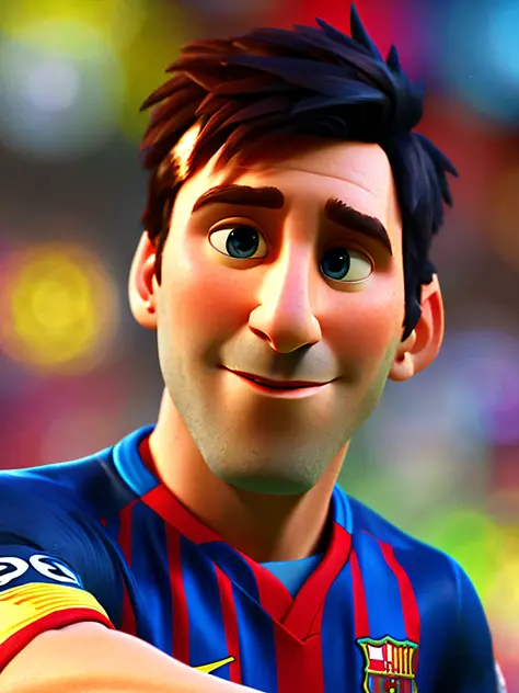 Lionel Messi, (pixar style) (masterpiece:1.2) (bokeh) (best quality) (detailed skin) (detailed texture) (8k) (claymation) (cinem...