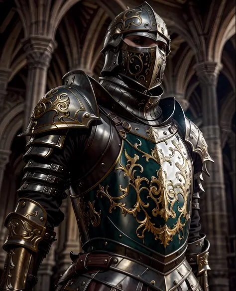 Masterpiece, best quality, baroque, realistic, 1girl, medieval templar armor, upper body, looking at the viewer