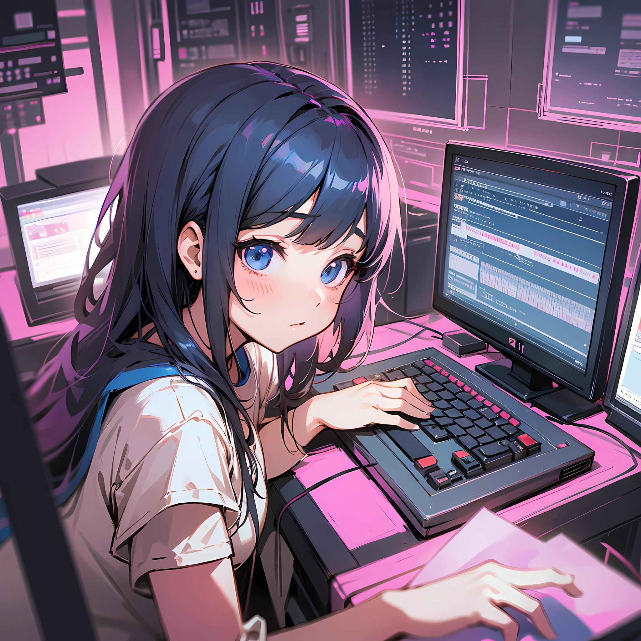 Adult anime girl programming at a computer lofi --auto --s2 - SeaArt AI