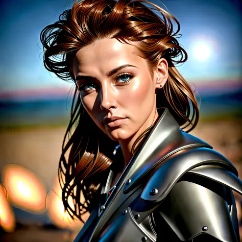 portrait photo of woman who aloy horizon forbidden west sexy in a mech suit used, ((light bokeh)), intricate, (steel metal [rust...