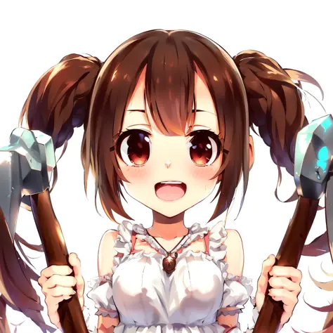 anime girl with two large axes in her hands, anime moe artstyle, splash art anime loli, anime visual of a cute girl, cute anime ...