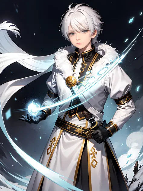An 8-year-old boy with white hair and silver eyes, known for having great combat skills with ice magic. He wears white clothes l...