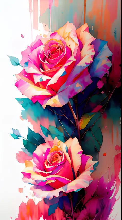 wtrcolor style, (rose) digital art, official art, blown by the wind, masterpiece, beautiful, ((watercolor)), paint splatter, int...