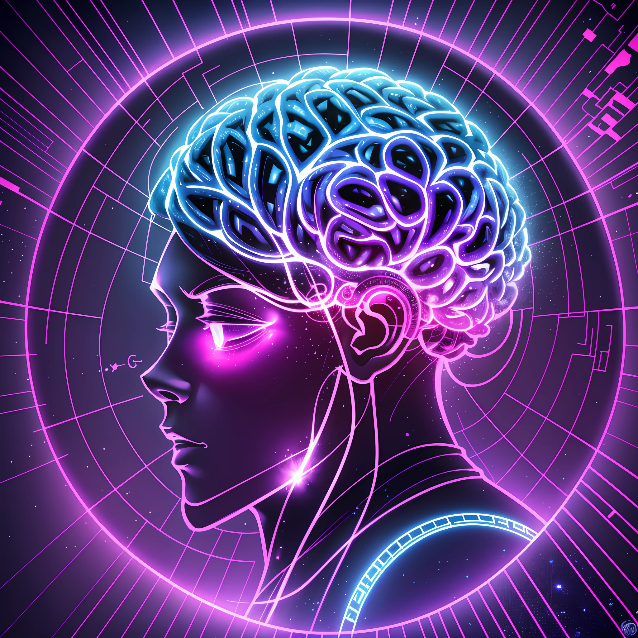 A profile picture is a square picture that can be used vertically. In the center of the picture, there is a silhouette in the shape of a brain. This brain silhouette has a modern and stylized look. The inside of the brain is filled with metallic and shimmering circuits. The circuits are interconnected to form a complex network. Metallic parts and digital codes appear to move inside the brain silhouette. Above and below the brain silhouette is a faint beam of light. The beam of light indicates a source of artificial intelligence and makes the image dynamic. In the background, there is a gradient effect in shades of blue and purple. This gradient changes color with a smooth transition from top to bottom. The silhouette of the brain is drawn in a minimalist style and has sharp lines. The colors are vibrant and striking, but at the same time offer a modern feel. --auto --s2