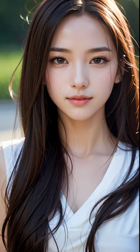close-up, masterpiece, best quality, raw photo, photorealism, smile, beautiful girl, cute, long hair, depth of field, high resolution, ultra detail, detail, highly detailed eyes and face, sharp pupils, realistic pupils, sharp focus, cinematic lighting