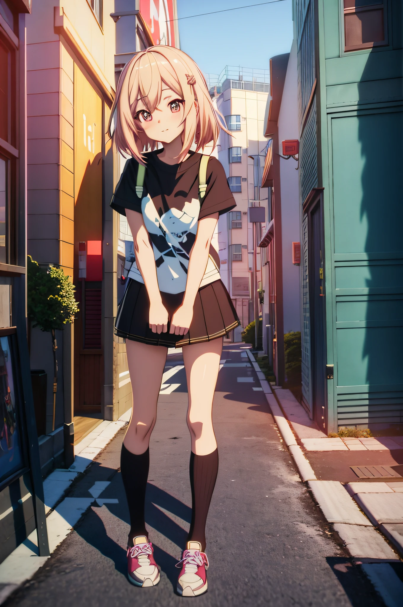 Anime-Mädchen steht in der Mitte einer Straße mit einem Schild, realistischer Anime-3D-Stil, auf der Straße stehen, Anime-Stil. 8k, auf der Straße stehen, süßes Anime-Mädchen, guweiz, Anime-Stild 3d, Sanfte Anime-CG-Kunst, in einer Innenstadt stehen, artwork in the style of guweiz, ein Anime-Mädchen, in einer Straße