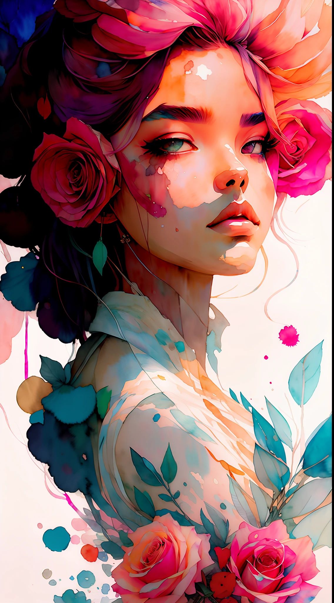 wtrcolor style, (rose) digital art, official art, blown by the wind, masterpiece, beautiful, ((watercolor)), paint splatter, intricate detail. Great detail, [dripping:0.7], Trending on Artstation, Rachel Walker