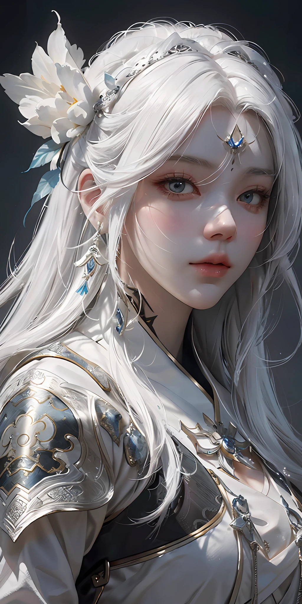 un primer plano de una mujer con cabello blanco y una máscara blanca, hermosa pintura de personajes, guweiz, obra de arte al estilo de guweiz, deidad de pelo blanco, by Yang J, Arte de personajes exquisito y épico., impresionante arte de personajes, por Fan Qi, por Wuzhun Shifan, guweiz en pixiv artstation