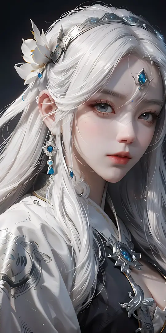 a close up of a woman with white hair and a white mask, beautiful character painting, guweiz, artwork in the style of guweiz, wh...