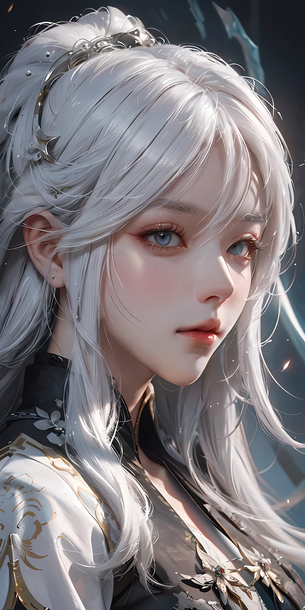 um close de uma mulher com cabelos brancos e uma máscara branca, linda pintura de personagem, Guweiz, artwork in the style of Guweiz, divindade de cabelos brancos, por Yang J, arte de personagem épica e requintada, Arte impressionante de personagens, por Fan Qi, por Wuzhun Shifan, Guweiz on pixiv artstation