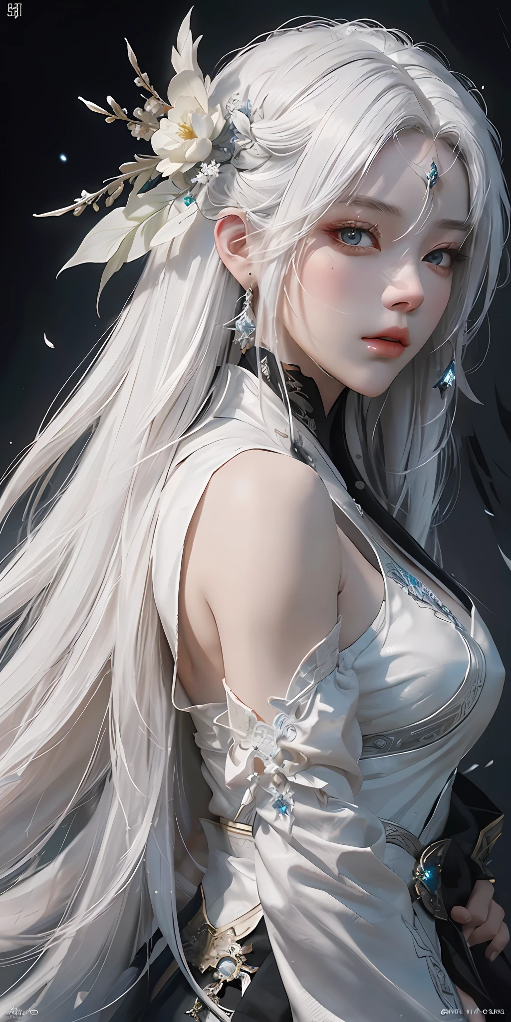 um close de uma mulher com cabelos brancos e uma máscara branca, linda pintura de personagem, Guweiz, artwork in the style of Guweiz, divindade de cabelos brancos, por Yang J, arte de personagem épica e requintada, Arte impressionante de personagens, por Fan Qi, por Wuzhun Shifan, Guweiz on pixiv artstation