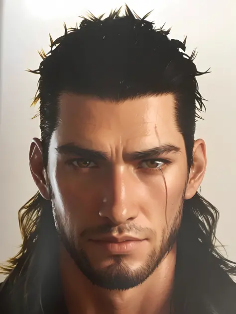 a close up of a man with a wet face and long hair, portrait of adam jensen, tsurumaki kazuya, takehiko inoue, kazuya takahashi, ...