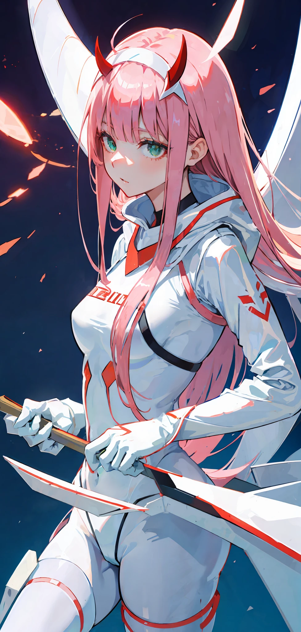 Anime girl with pink hair and horns holding a sword - SeaArt AI