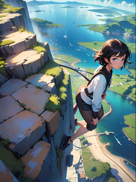 masterpiece), a cute girl climbing a mountain, mountaineering , (high  angle), adrenaline - SeaArt AI