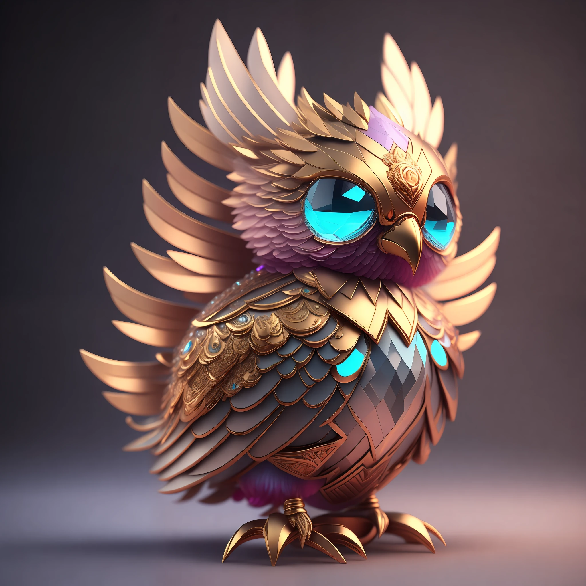 Photo of DivineStatue InkPunk (extra weapon), a cute little chubby phoenix, made of crystal balls, highly detailed complex concept art trend with low-poly eyes artstation 8k