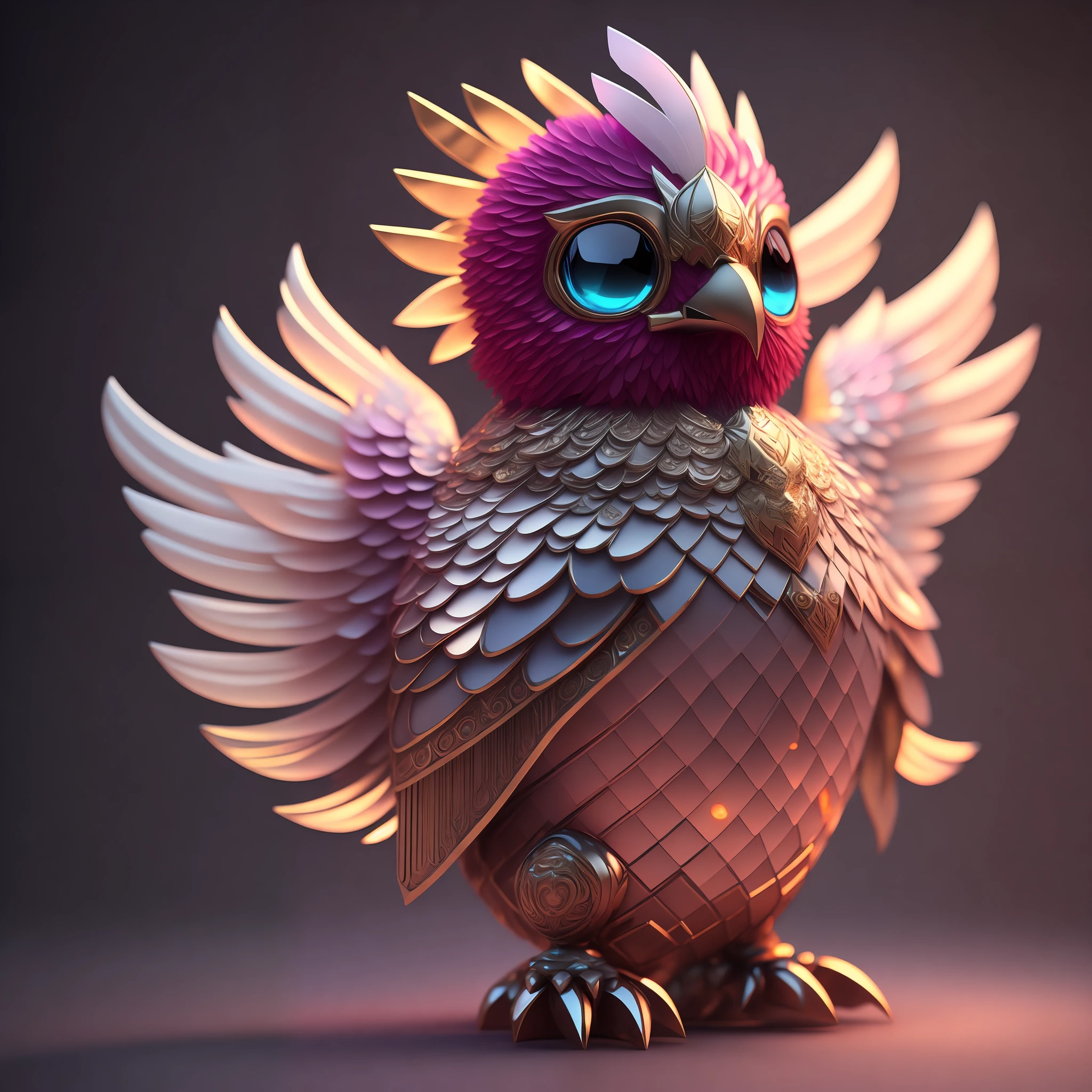 Photo of DivineStatue InkPunk (extra weapon), a cute little chubby phoenix, made of crystal balls, highly detailed complex concept art trend with low-poly eyes artstation 8k