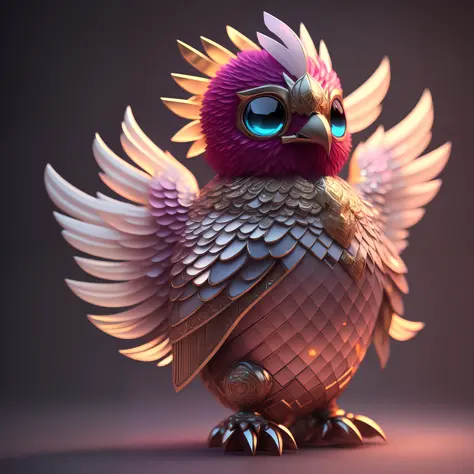 Photo of DivineStatue InkPunk (extra weapon), a cute little chubby phoenix, made of crystal balls, highly detailed complex conce...