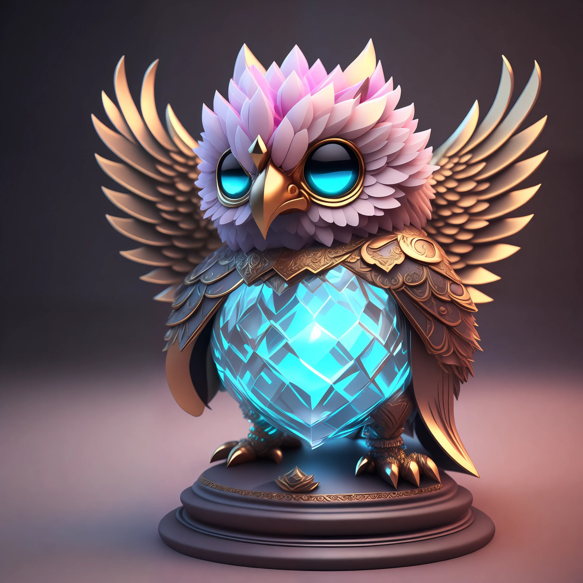 Photo of DivineStatue InkPunk (extra weapon), a cute little chubby phoenix, made of crystal balls, highly detailed complex concept art trend with low-poly eyes artstation 8k