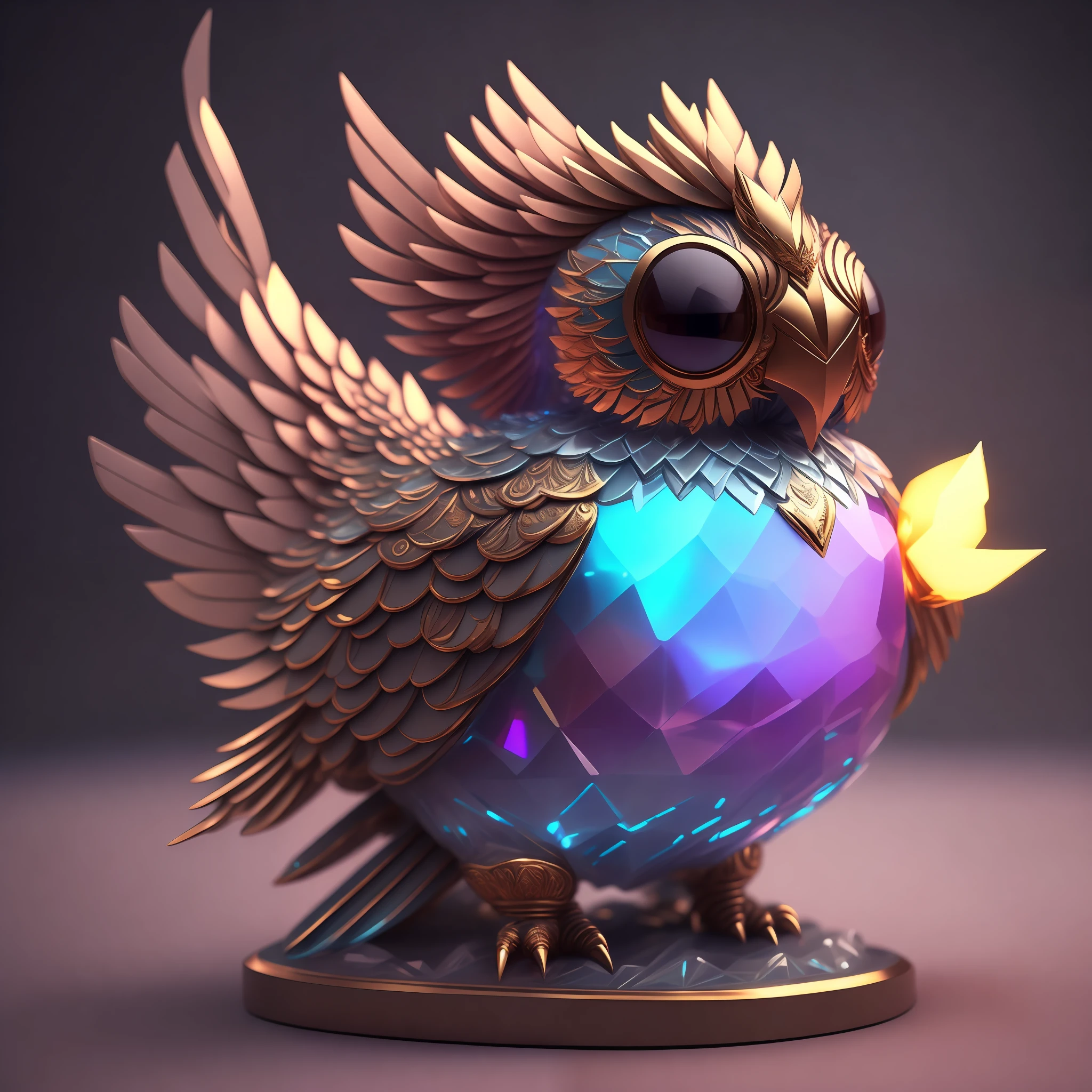 Photo of DivineStatue InkPunk (extra weapon), a cute little chubby phoenix, made of crystal balls, highly detailed complex concept art trend with low-poly eyes artstation 8k