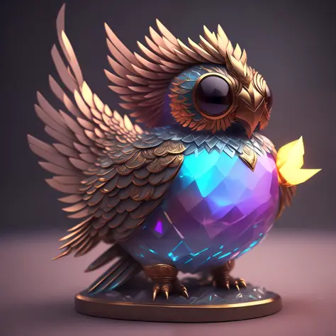 Photo of DivineStatue InkPunk (extra weapon), a cute little chubby phoenix, made of crystal balls, highly detailed complex conce...