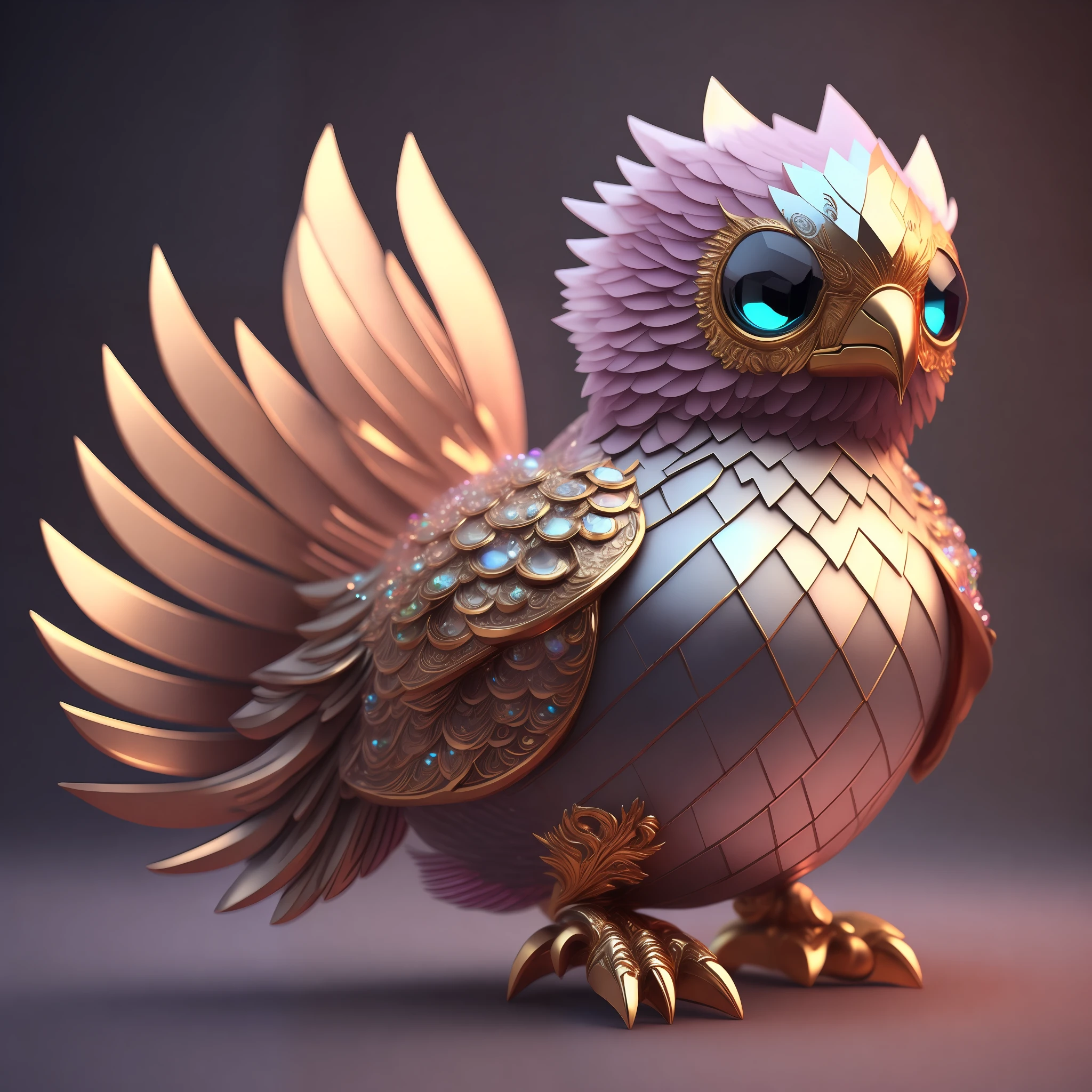 Photo of DivineStatue InkPunk (extra weapon), a cute little chubby phoenix, made of crystal balls, highly detailed complex concept art trend with low-poly eyes artstation 8k