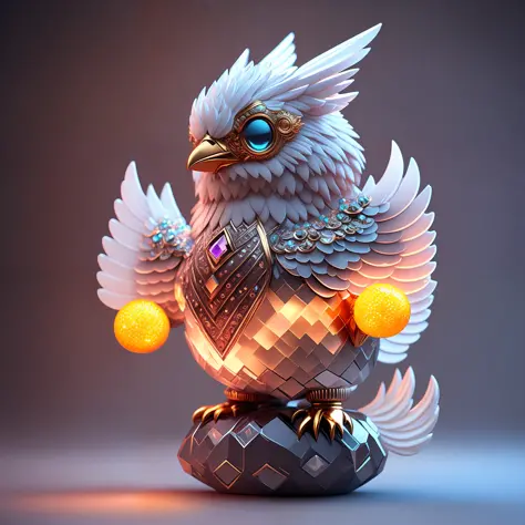 Photo of DivineStatue InkPunk (extra weapon), a cute little chubby phoenix, made of crystal balls, highly detailed complex conce...