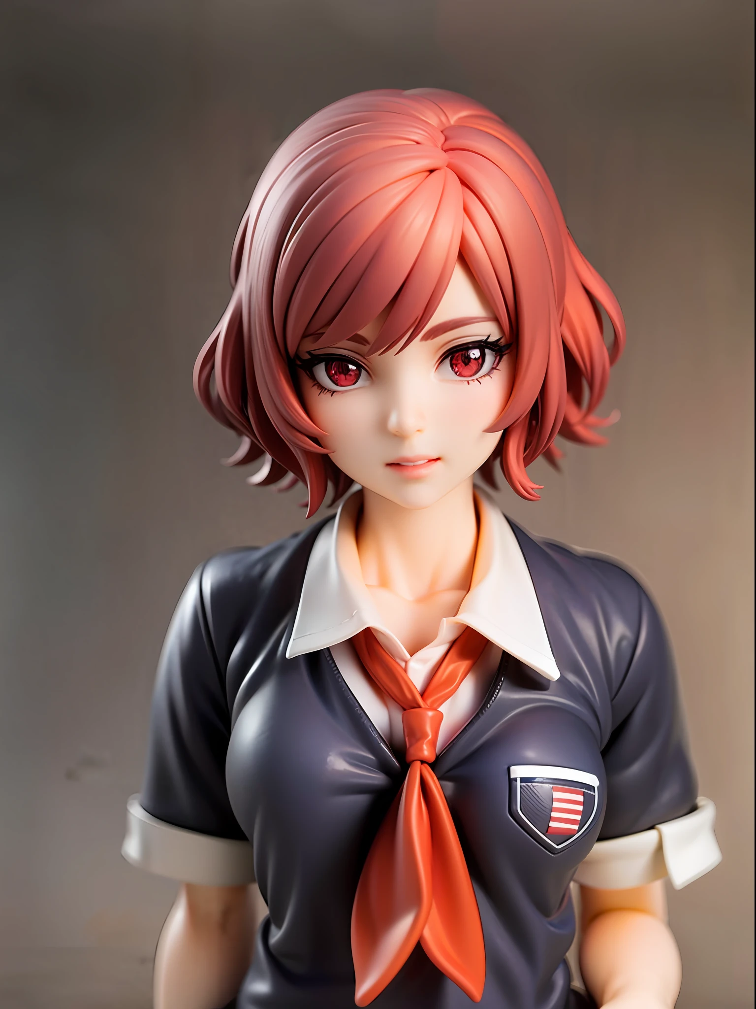 1girl, school uniform, red hair, short hair, orange eye, beautiful eye