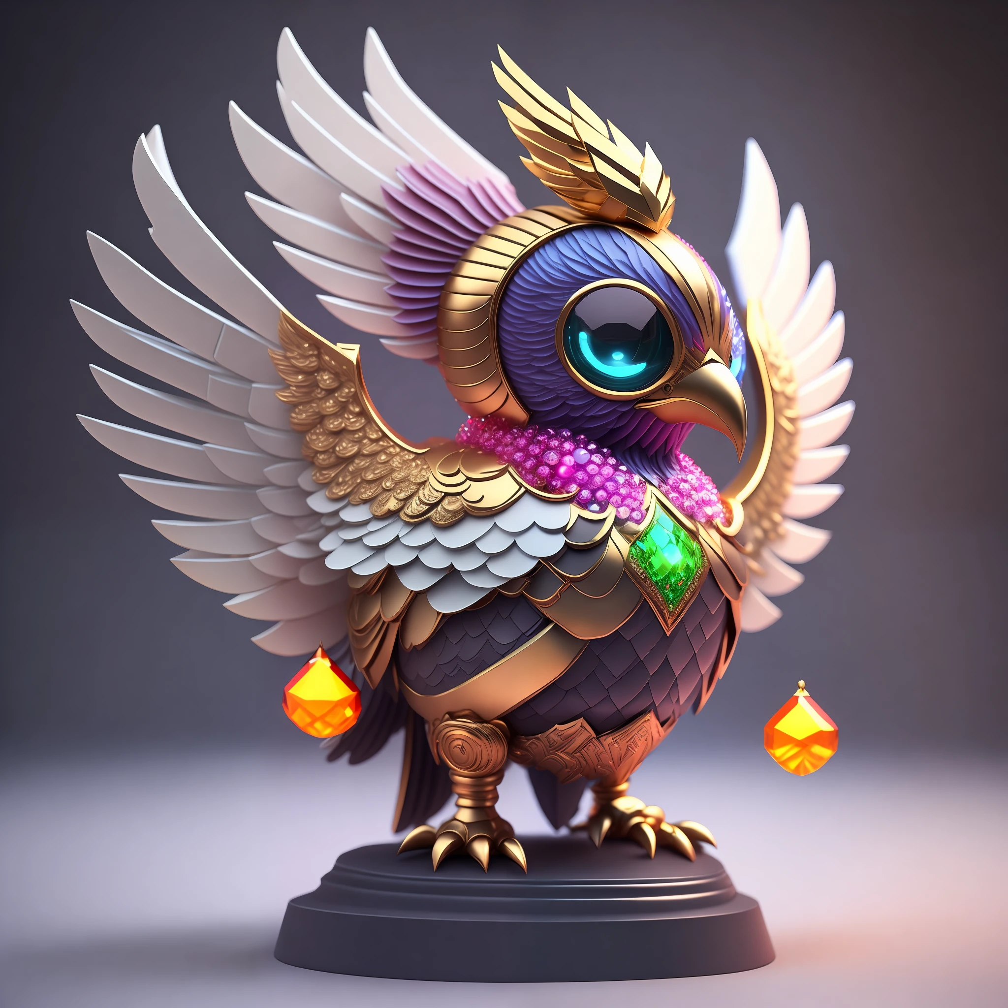 Photo of DivineStatue InkPunk (extra weapon), a cute little chubby phoenix, made of crystal balls, highly detailed complex concept art trend with low-poly eyes artstation 8k