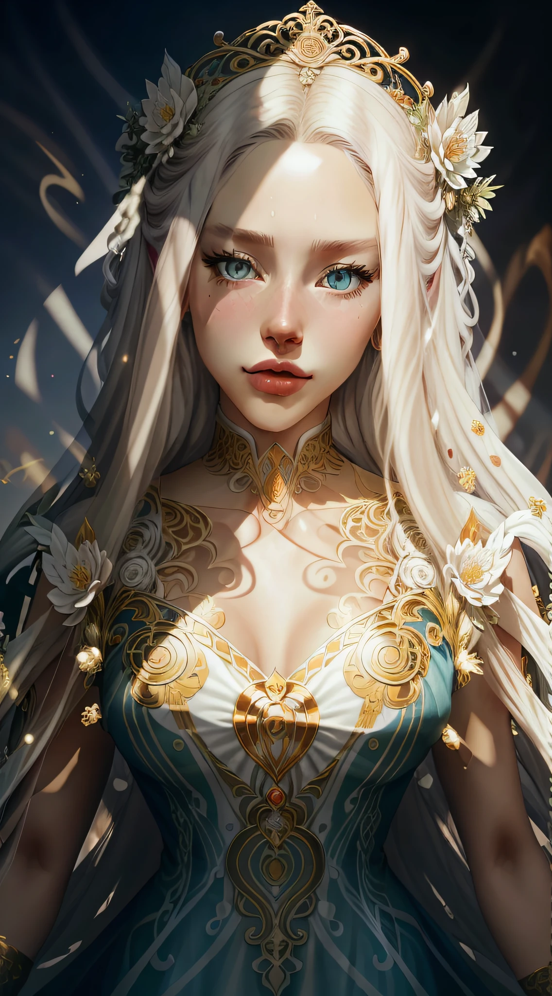 (skeleton like:0.4), ((female ornate princess)), (with white long flowing hair), (bright beautiful eyes), trending on artstation, flowers of hope by Jean-Honor Fragonard, Peter mohrbacher, hyper detailed, insane details, stunning, intricate, elite, art nouveau, ornate, liquid wax, elegant, luxury, Greg Rutkowski, ink style, sticker, vector-art beautiful character design, double exposure shot, luminous design, award winning, masterpiece, amoled black background,