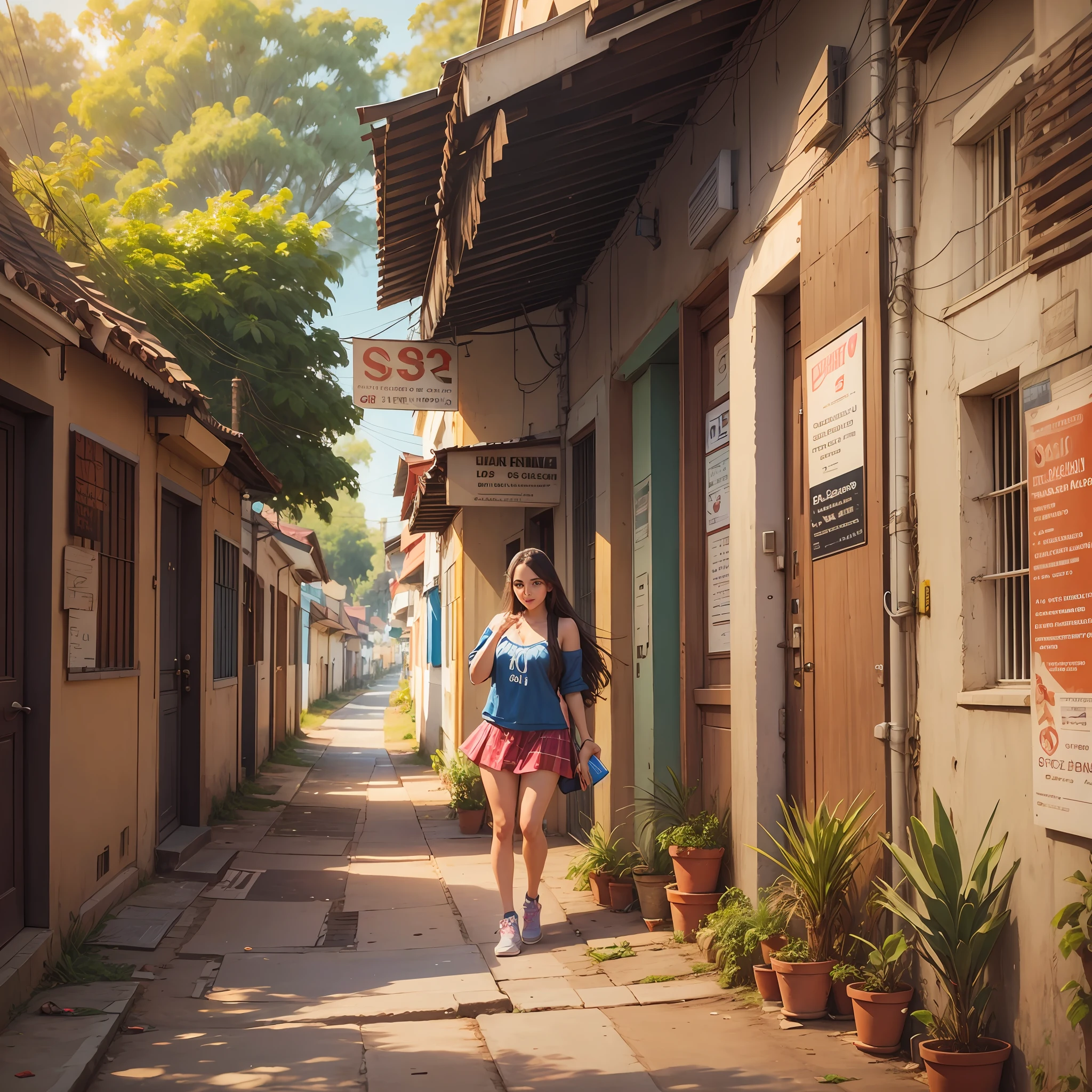 Araffe walking down a narrow alley with a sign on the side - SeaArt AI