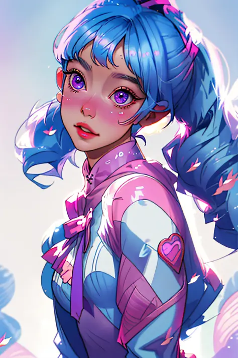 masterpiece, best quality, ultra-detailed, absurdres, colorful, 1girl, solo, (pink eyes:1.0), (blue hair, gradient hair, blunt b...