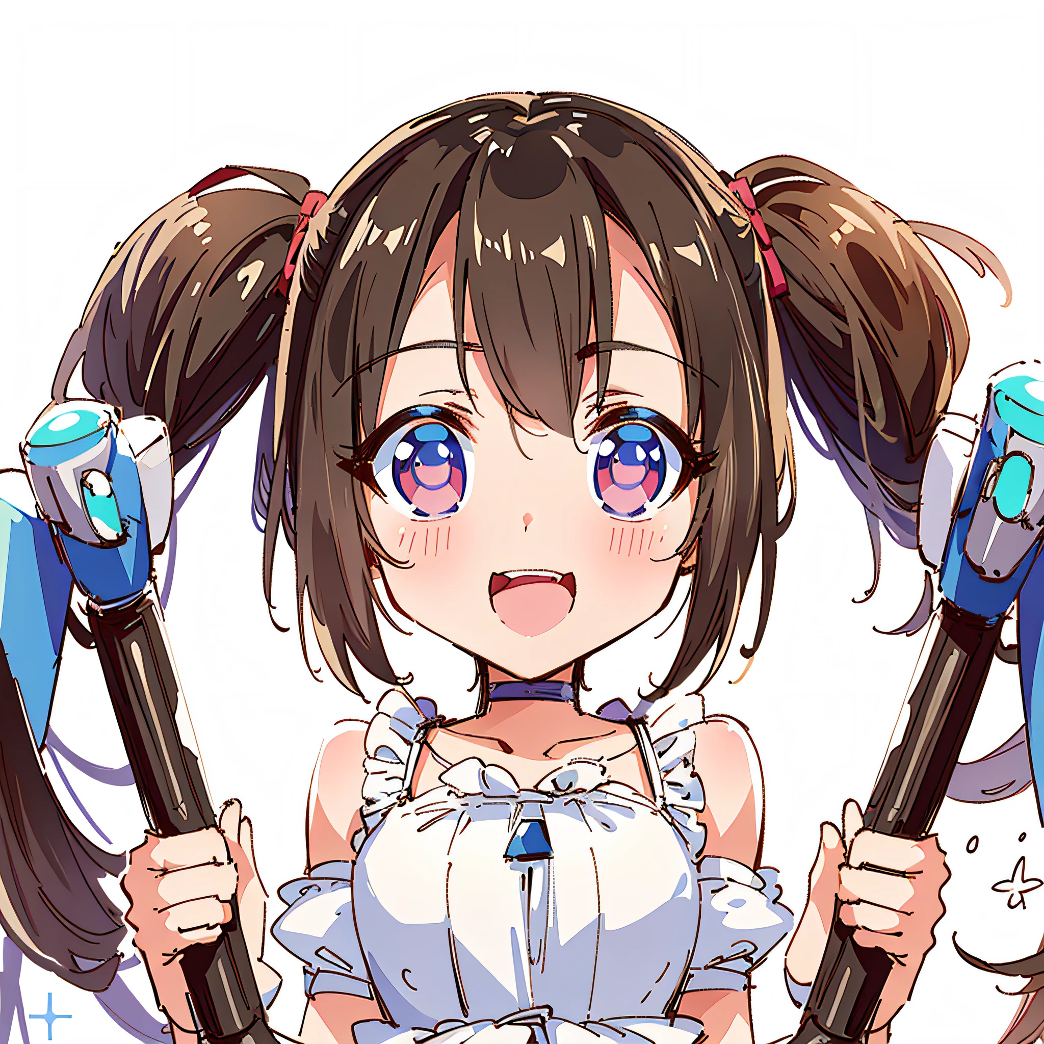 Anime girl with two big diamond crane beaks and diamond axes in her hands, anime moe art style, splash art anime loli, cute girl anime visuals, cute anime girl, little loli girl, small curve loli, digital anime art!, ahegao, fleet collection style, [4K digital art]!, pixiv contest winner, Cute anime, Twin Tails