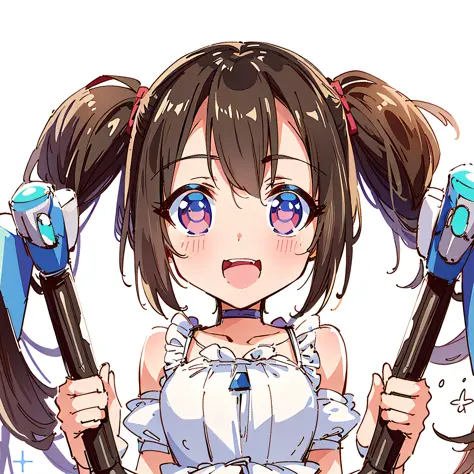 Anime girl with two big diamond crane beaks and diamond axes in her hands, anime moe art style, splash art anime loli, cute girl...