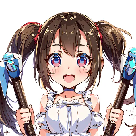 Anime girl with two big diamond crane beaks and diamond axes in her hands, anime moe art style, splash art anime loli, cute girl...