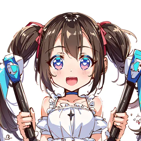 anime girl with two big diamond crane beaks and diamond axes in her hands, anime moe art style, splash art anime loli, cute girl...