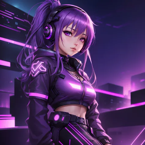 anime girl with headphones, cyberpunk city setting, 4k anime style ...