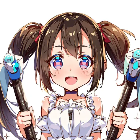 Anime girl with two big diamond crane beaks and diamond axes in her hands, anime moe art style, splash art anime loli, cute girl...