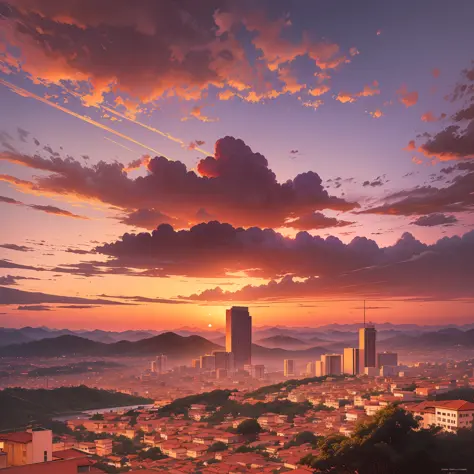 sunset in the city of minas Gerais; sky with reddish clouds;Art by James Gurney; Gradient --auto --s2