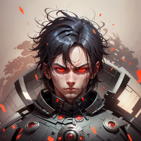 a male character on a neutral background with an extreme expression of anger with red eyes --auto --s2