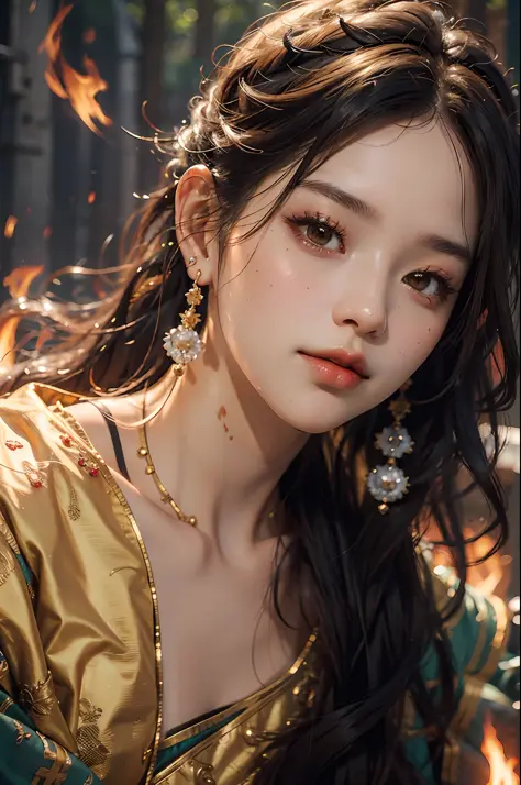 Best Quality, Masterpiece, Ultra High Resolution, (Realistic: 1.4) 1 Girl, beautiful_face, Detailed Skin, Full Body, Yuhuo, Fire...