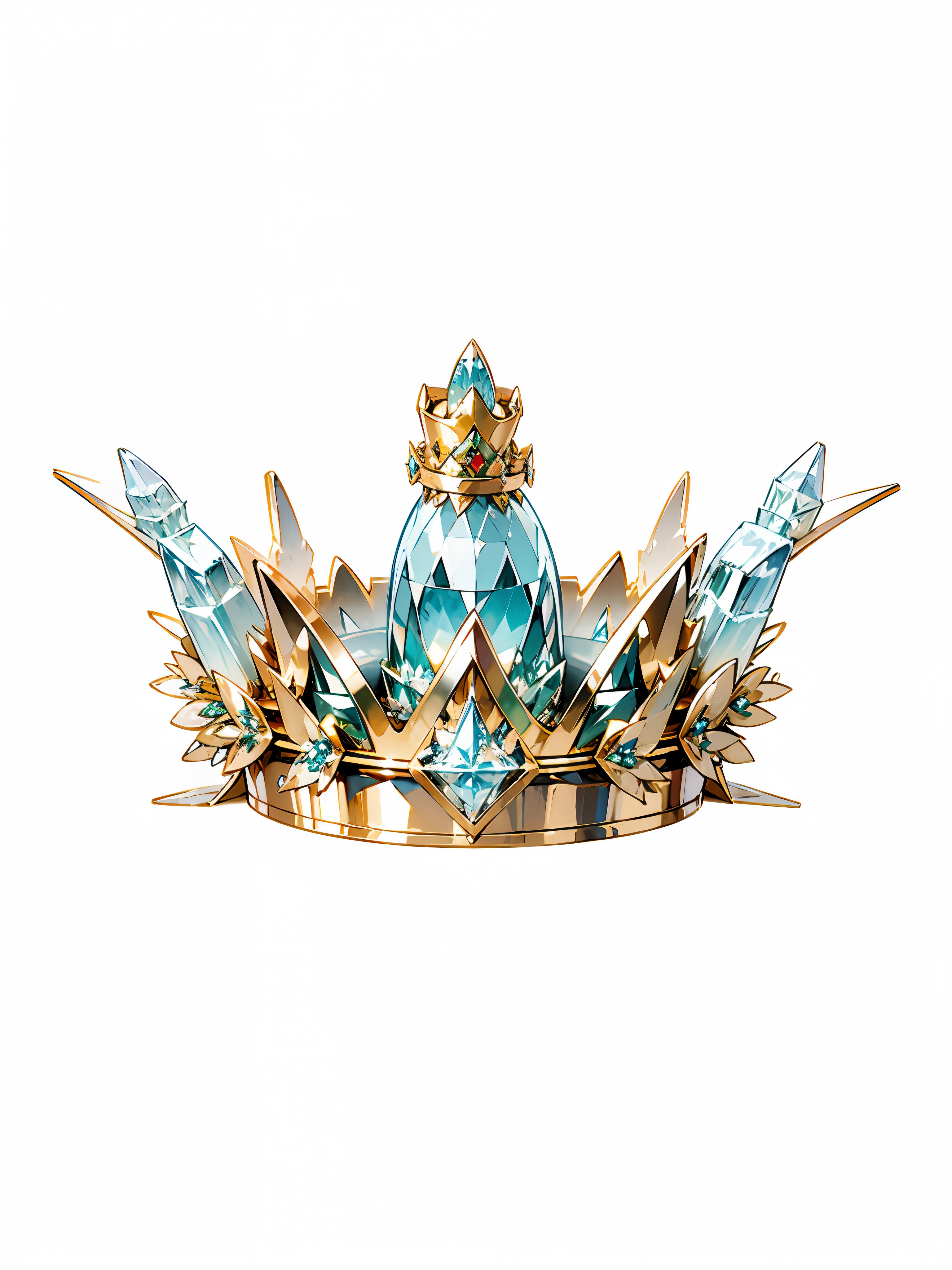 8k, (crown close-up), (((looking up))), with a gold + diamond crown on white background, diamond wings!! ,((((((Elf Crown)))),(Game Crown)))),(Gold + Diamond Crown)),((Left and Right Symmetrical Crown)),(((Streamlined Crown)))),(((Slender Crown))), Gorgeous, Colorful, Complex Diamonds, Ultra Realistic Fantasy Crown, Crystal Crown, White Laser Crown, Crystal Corolla, Floating Crown, (Ray Tracing), ((Clean Background)), Crown, Crown, Giant Diamond Crown, Diamond Tiara, Diamond Crown --auto --s2