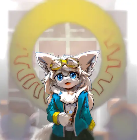 there is a drawing of a cat with a blue jacket and glasses, fursona art, pov furry art, furry furaffinity, commission on furaffi...